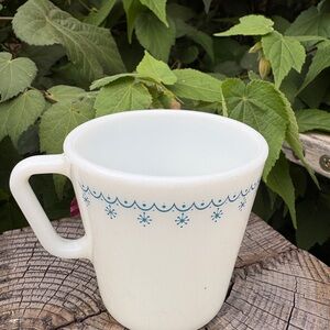Vintage Pyrex White Milk Mug with Blue Pattern